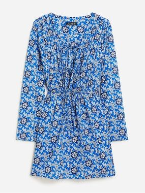 NWT J. Crew Blue and White Floral Smocked Tunic beach cover up swim size small